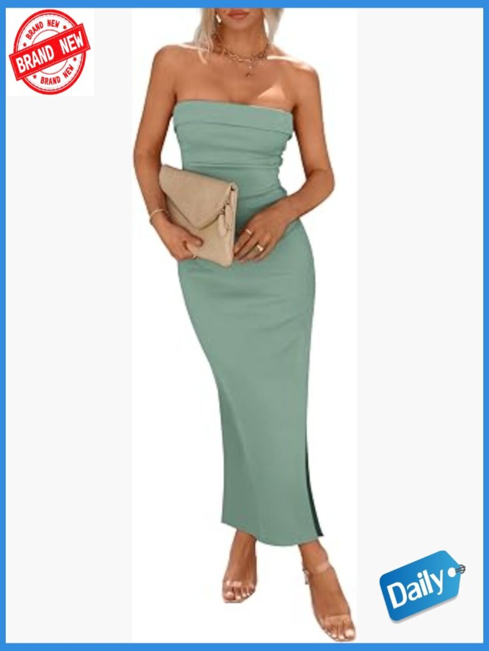 Strapless Side Slit Tube Bodycon Maxi Dress